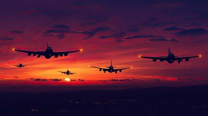 Airplane Silhouettes - Dramatic airplane silhouettes flying across the sky, ideal for travel, transportation, and adventure designs.