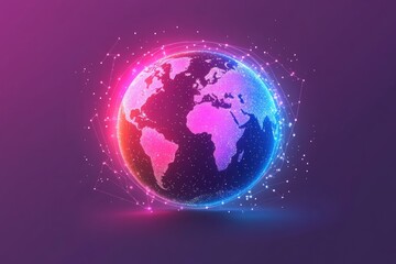Futuristic Global Network: Vibrant Digital Earth with Neon Technology Connections