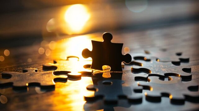 Goldenes Puzzleteil liegt auf unfertigen Puzzle