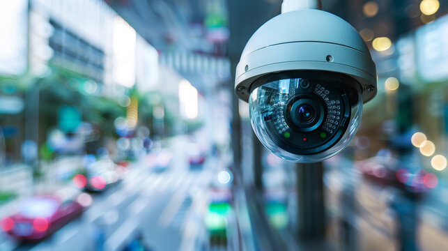 High-Resolution CCTV Surveillance Camera in Urban Cityscape - Security & Monitoring System