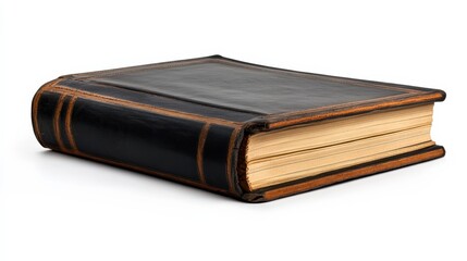 Vintage Leather Bound Book with Gold Trim on Edges, Isolated on White Background, Symbolizing Knowledge, Education, and Classic Literature for Study and Reference Purposes