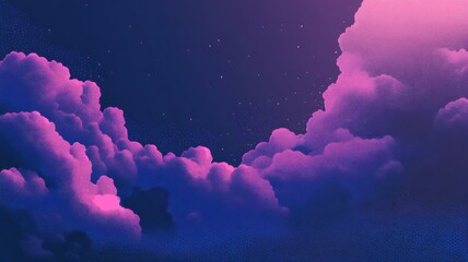 Halftone background with dark blue and purple color palette, pink clouds