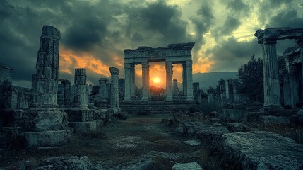 Ancient Ruins - Atmospheric images of ancient ruins, including crumbling temples, stone structures, and archaeological sites, highlighting their historical importance and mystery.