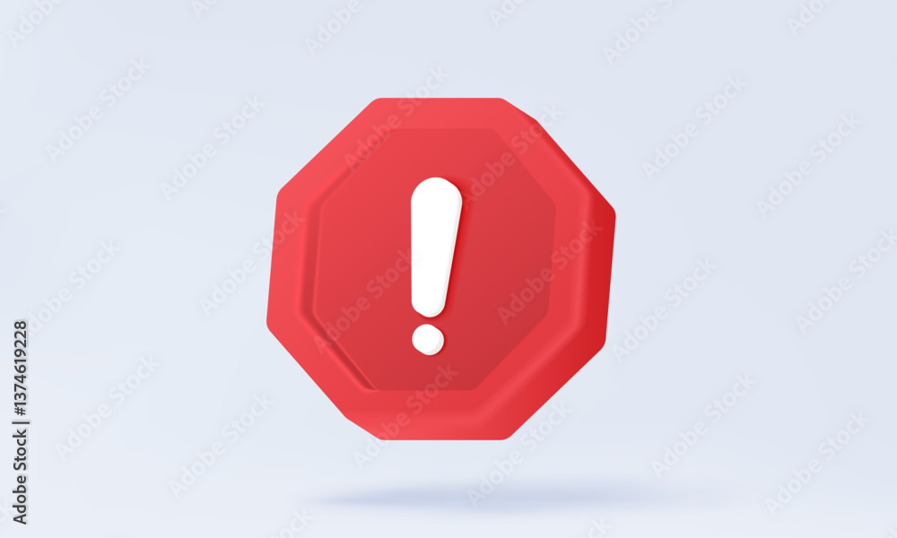 Aufkleber red octagon emergency warning 3d vector icon alert danger notice isolated on pastel background. remi