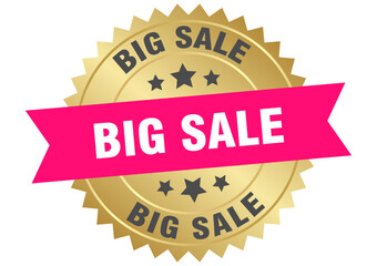 big sale. big sale round pink and gold label isolated on transparent background
