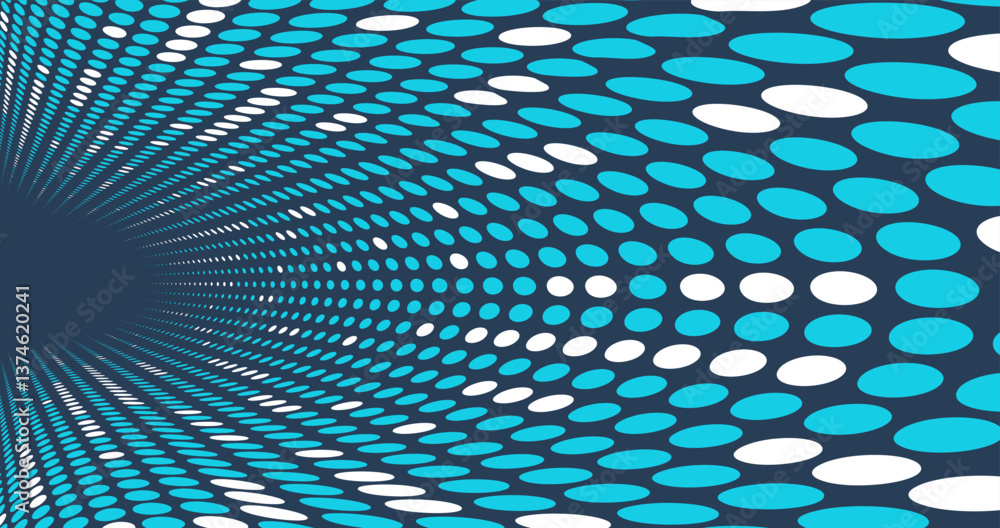 Poster blue dots in 3d perspective vector abstract background, multimedia internet information theme, wave 