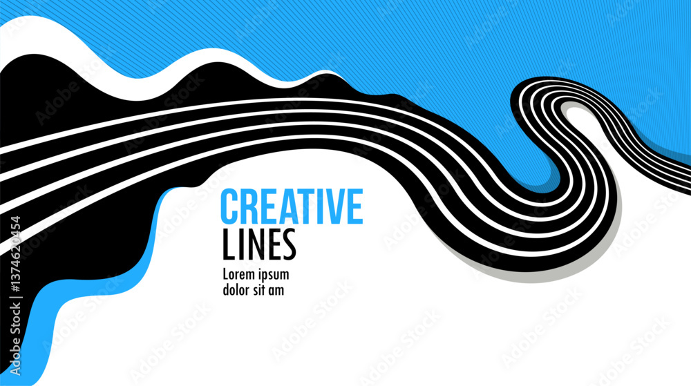 Poster 3d lines in motion vector abstract background, creative and dimensional curved stripes dynamic compo