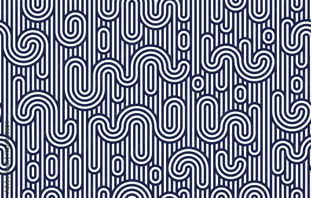 Poster funky lines seamless pattern, vector abstract geometric background with parallel and curvy lines, as
