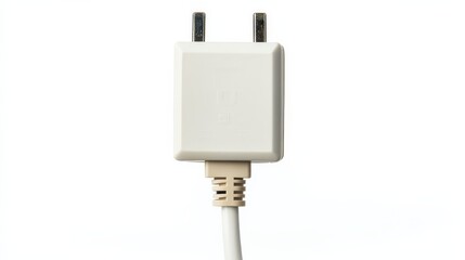 White Electrical Charger Plug with Cable on a Clean Background for Technology and Accessories Representation in Modern Lifestyle or Electronics Industry