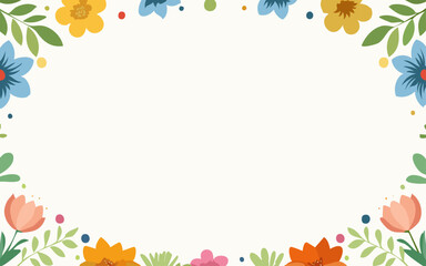Floral Border Frame with Colorful Flowers and Leaves, Vector eps 10