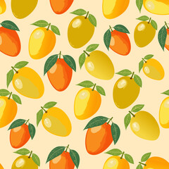 Obraz premium Seamless Pattern Tropical Mango Fruit with Vibrant Colors