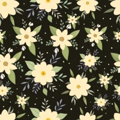 Gordijnen Elegant Seamless Floral Pattern with Cream Flowers on Dark Background © Bayu