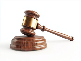 Gavel with wooden base and polished handle, realistic render, isolated on white