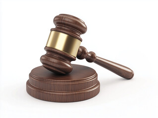 Gavel with wooden base and polished handle, realistic render, isolated on white