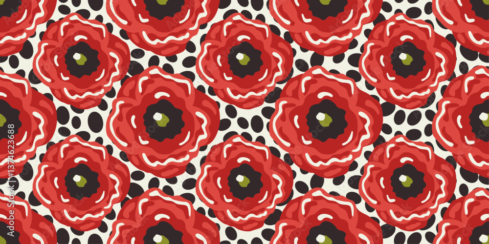 Aufkleber the image showcases a vibrant floral pattern featuring large, stylized red poppies against a backgro