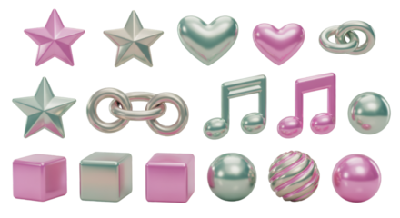 Glossy Pink & Blue Stars Heart Music Notes Links highlights the prominent colors and specific identifiable objects which are crucial for search