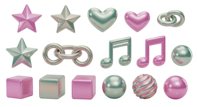 Glossy Pink & Blue Stars Heart Music Notes Links highlights the prominent colors and specific identifiable objects which are crucial for search