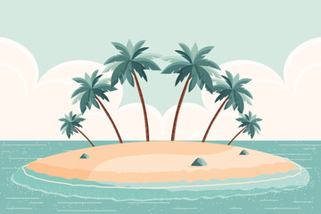 landscape illustration small island in the ocean with palms vector illustration.