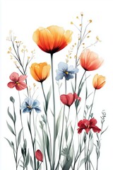 Naklejka premium Colorful watercolor wildflowers growing on white background