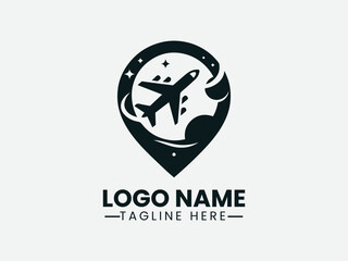 Airplane Icon Location Pin Travel Agency Logo Design, Travel Logo Airplane Location Pin Icon, Location Pin Airplane Flight Logo