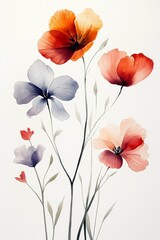 Delicate watercolor flowers painting with soft colors and minimalist style