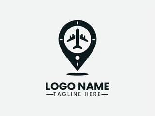 Fototapeta premium Airplane Icon Location Pin Travel Agency Logo Design, Travel Logo Airplane Location Pin Icon, Location Pin Airplane Flight Logo