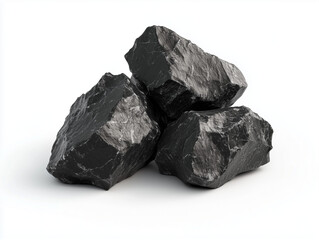 Rough black coal stone isolated on white background, photo
