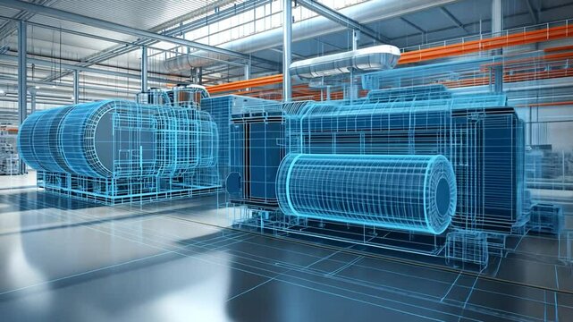 Blueprint of Industrial Machinery in Factory Setting