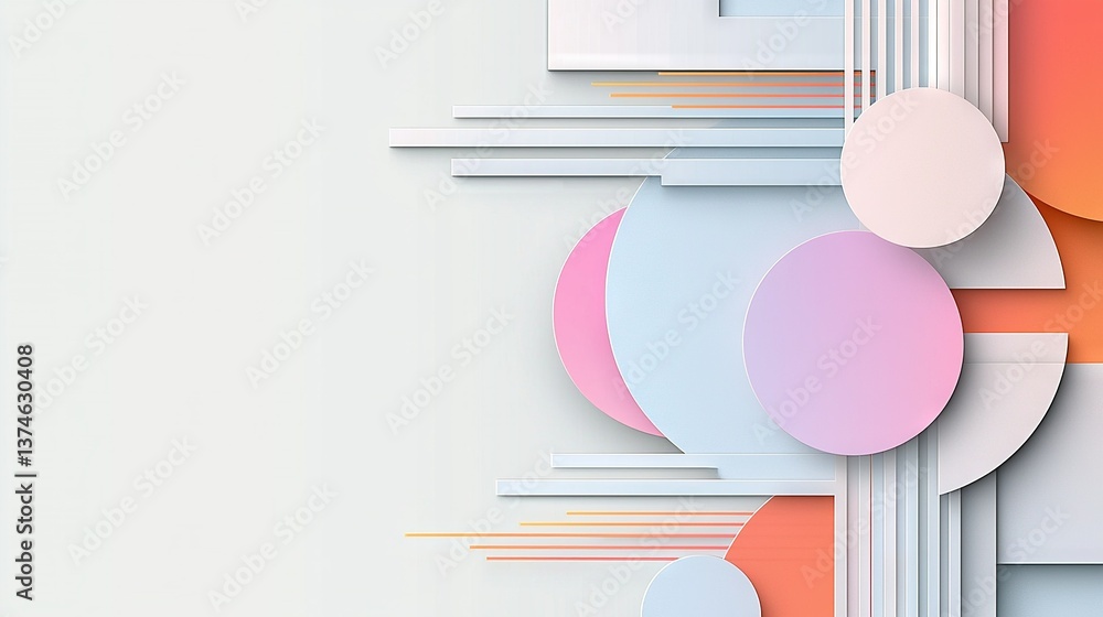 Poster a white and pink abstract background with circles and lines at the bottom of the image