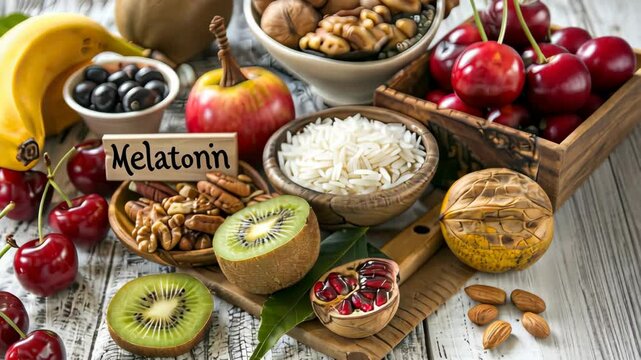 Melatonin is found in foods. Selective focus. food.