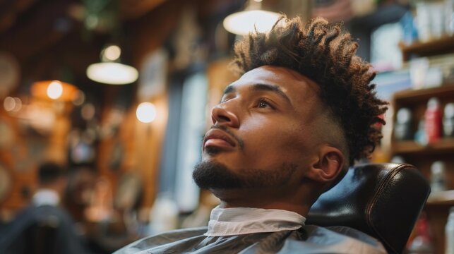 Man receiving beard grooming in a barbershop using a trimmer for a stylish look