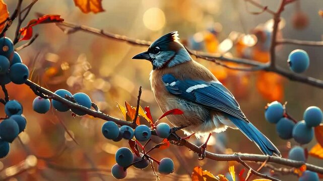 bird jay on a tree branch. Selective focus. animal.
