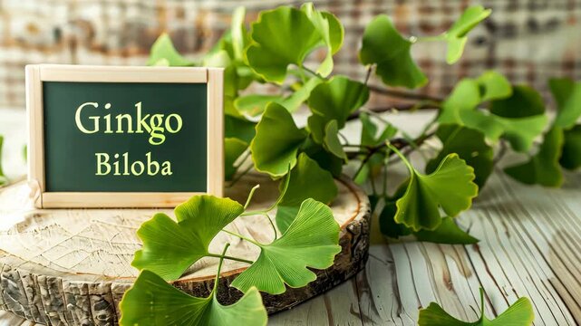 Ginkgo biloba plant and supplement capsules. Selective focus. Nature.