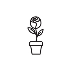 Vector image of a flower icon in black lines on a white background