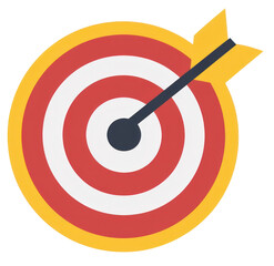 A vibrant bullseye target shows red and yellow colors with an arrow at the center, effectively symbolizing project goals