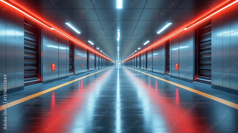 Poster brightly lit corridors in a state of the art warehouse designed for optimal logistics and distributi