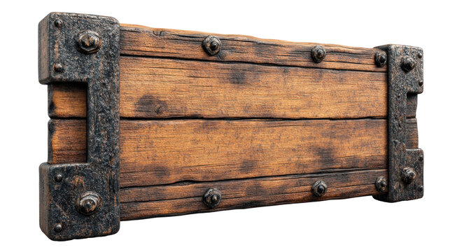 Captivating wooden sign features a rustic design with a weathered look and metal fasteners, suitable for various outdoor settings or decoration