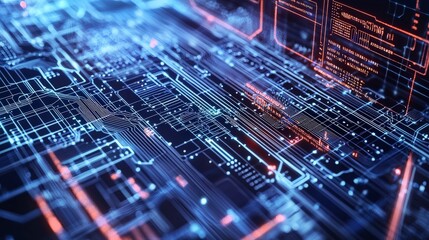 Glowing AI Microchip with Holographic Data Projections and Visual Effects