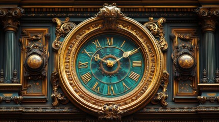 Fototapeta premium Exquisite antique clock displaying intricate craftsmanship and timeless elegance in a lavishly decorated room