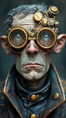 Steampunk-inspired portrait of an elderly man wearing intricate goggles