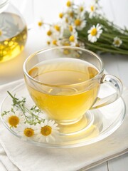 cup of tea with chamomile flowers