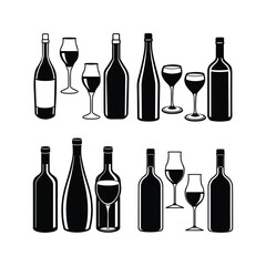 Minimalist Black Silhouette Illustration of a Wine bottles Glass Filled 2