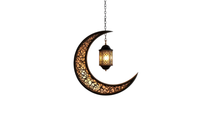 Elegant crescent moon lantern hanging decor with intricate design