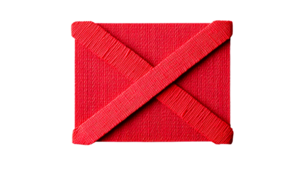 Red rectangular box with crossing straps on transparent background