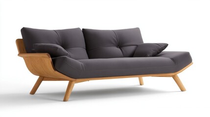 Fototapeta premium A Scandinavian inspired light gray sofa with wooden legs.
