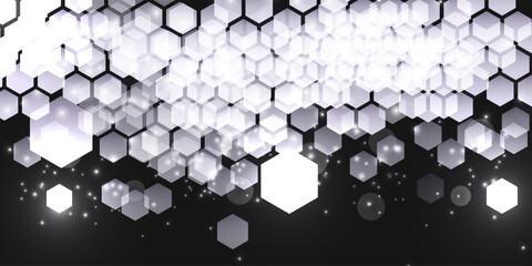 Abstract background of reflective and glowing hexagons. Vector illustration. EPS10