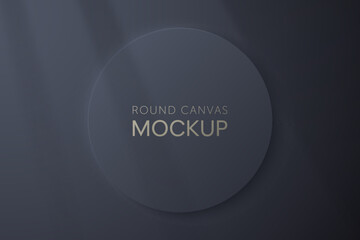 Vector mockup of a black clean round canvas. Ideal for showcasing round artwork, logo, poster, design element. Black blank button.