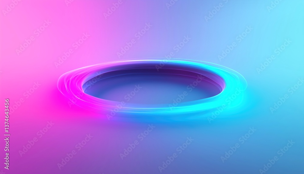Poster abstract circular design with vibrant gradients of pink and blue creating a mesmerizing visual effec