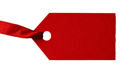 Red gift tag with ribbon for labeling presents