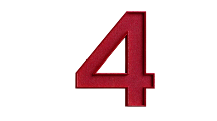 Red number four with transparent background for design use
